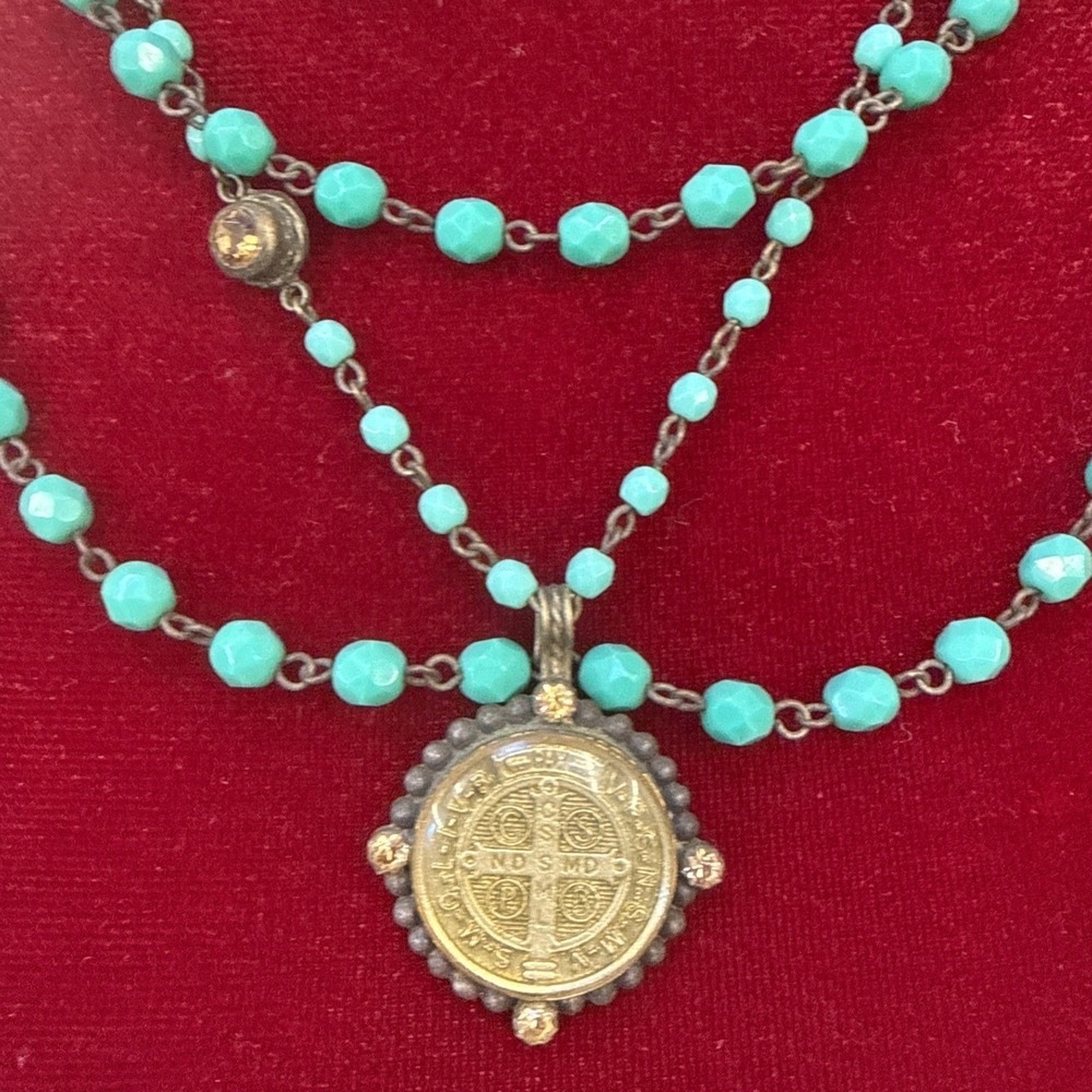Authentic Virgins Saints + Angels Turquoise San Benito Magdalena Necklace